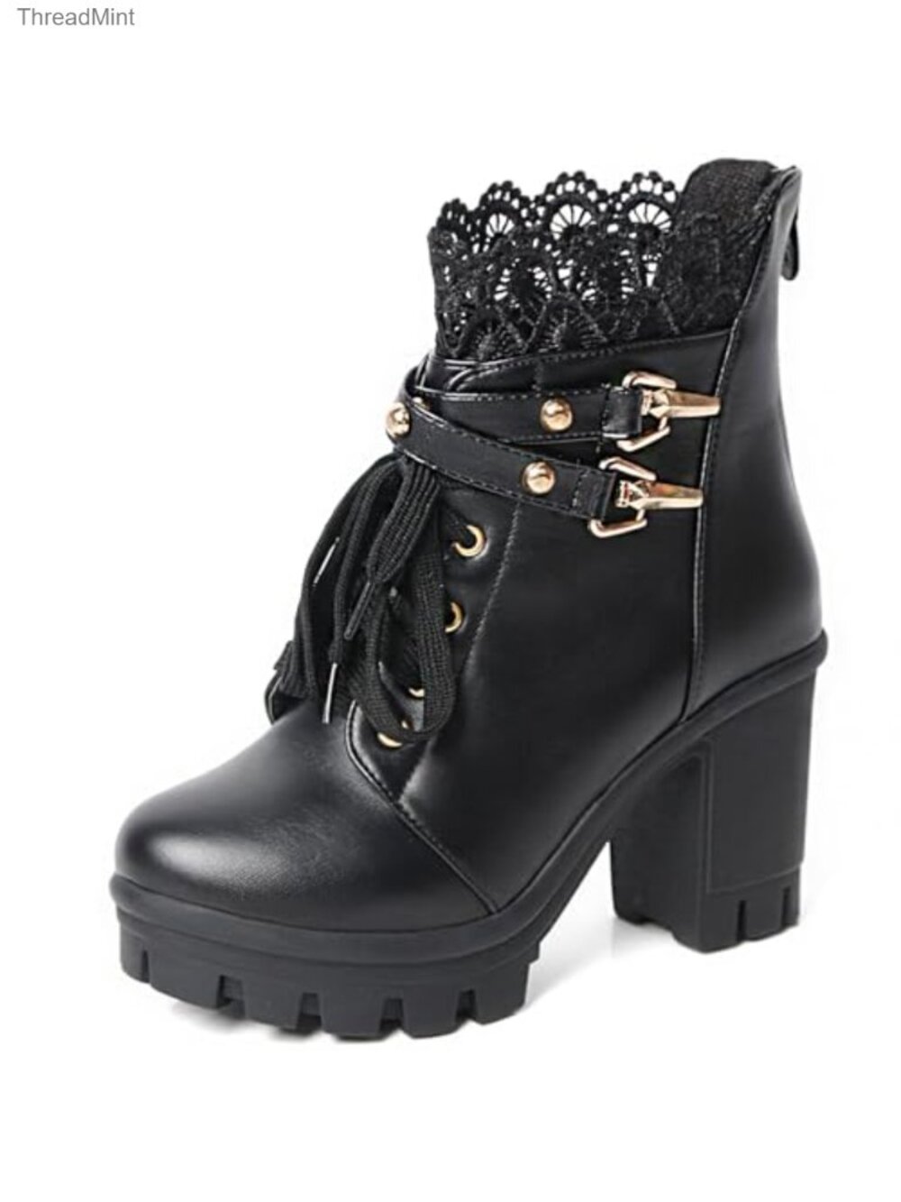 MEOTINA Women's Black Chunky Heel Platform Ankle Boots